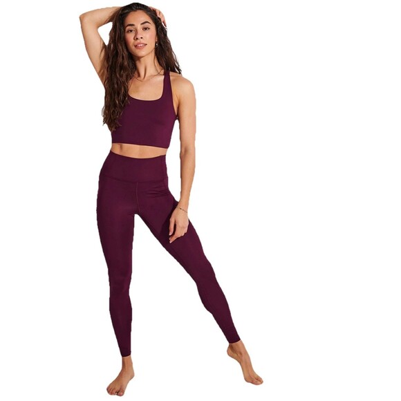 Girlfriend Collective Plum Compression High Rise Legging + Sports Bra Set XS - Picture 1 of 10